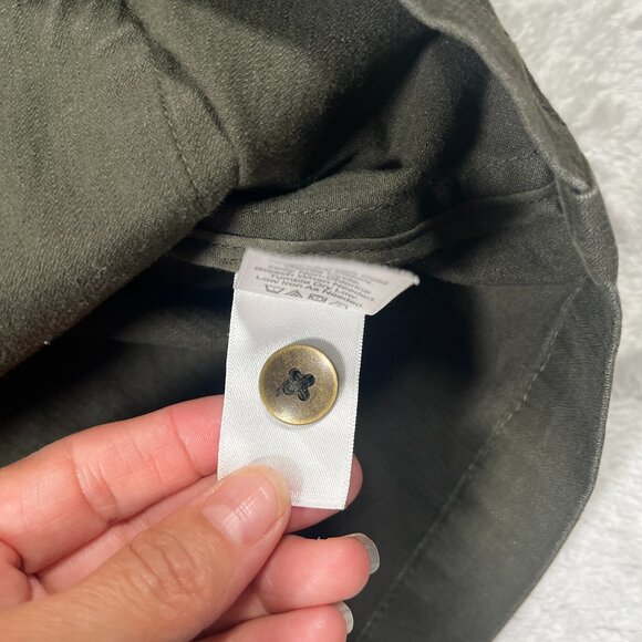 Coldwater Creek Collared Jacket Women 14P Army Green Cinch Waist Roll Tab Sleeve - Picture 9 of 10